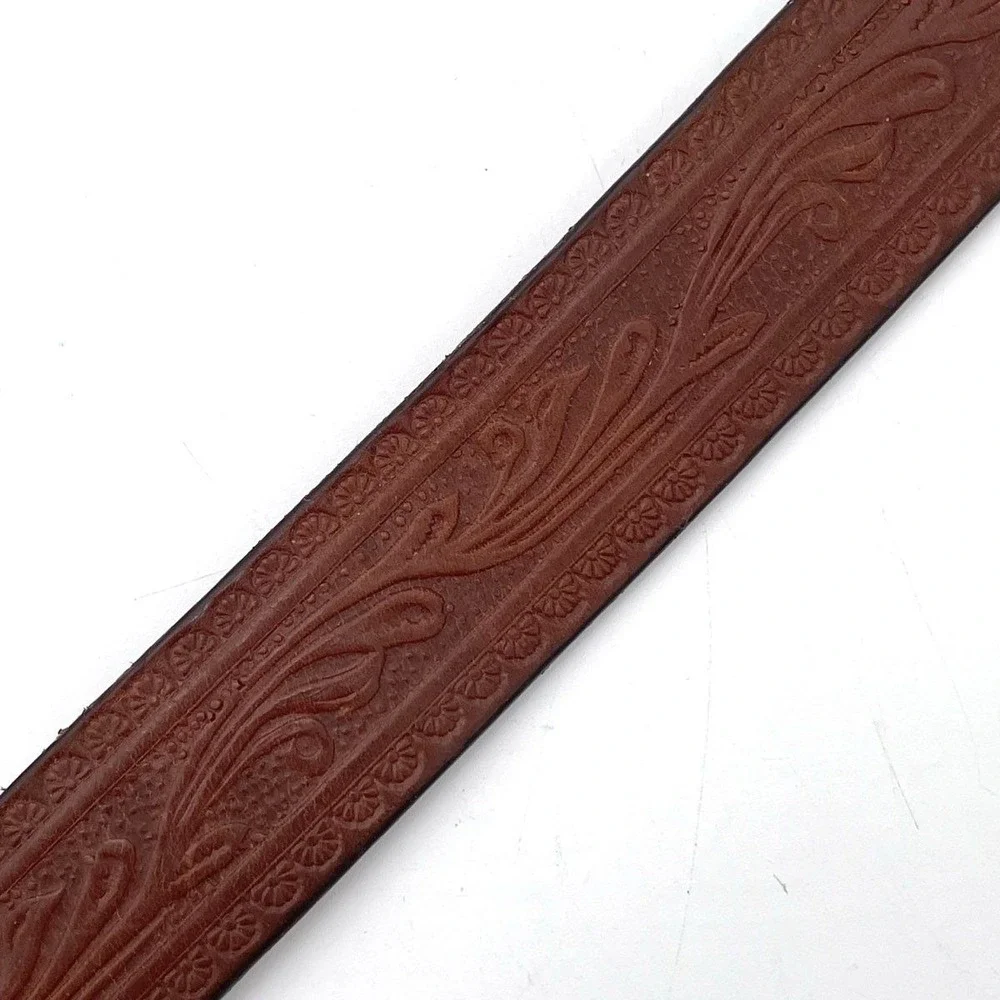 Vintage Handmade Women's Brown Tooled Leather Western Bird Floral Belt Sz 32-35